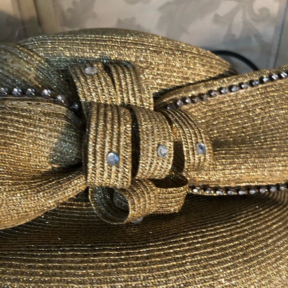 Vintage Wide Brim Embellished Gold Metallic Hat main image 10